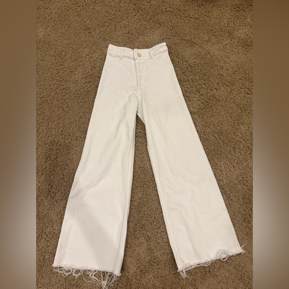 Zara Women's White Wide-Leg Jeans